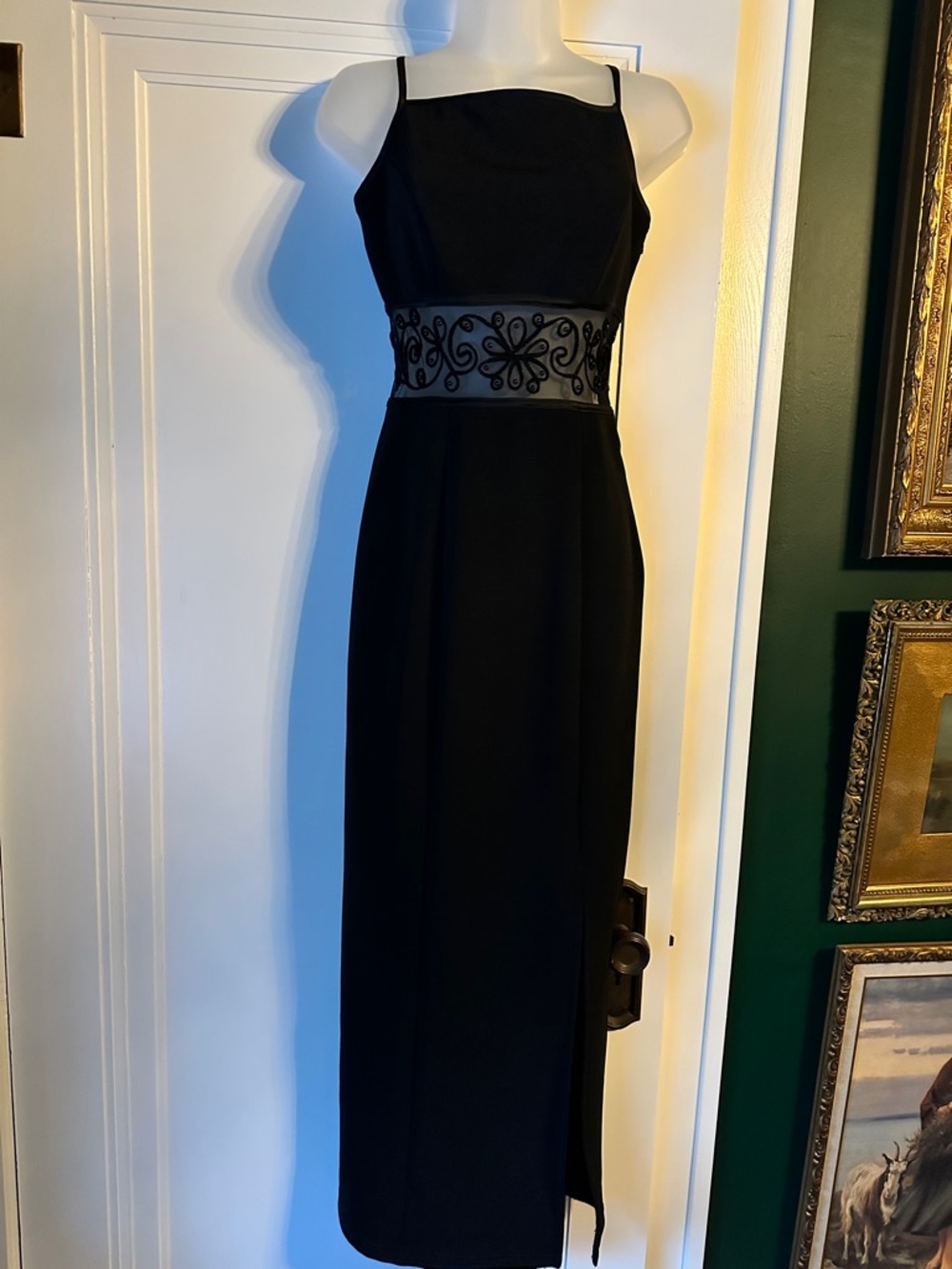 Bari Jay Black Sleeveless Maxi Dress with Embroidered Waist